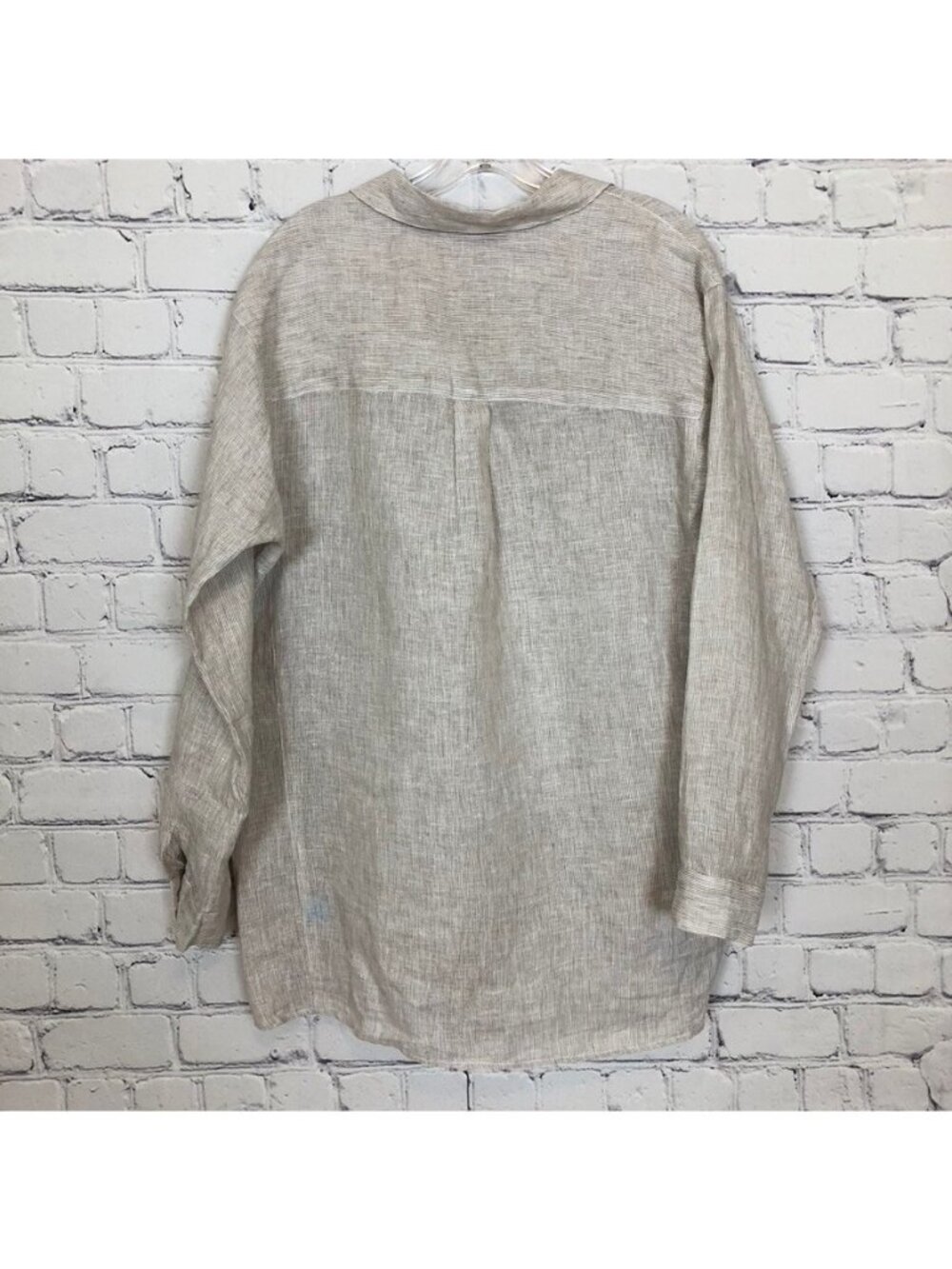 J McLaughlin 100% Linen Popover Tunic Size L Oversized Brown White Stripe - Picture 4 of 7
